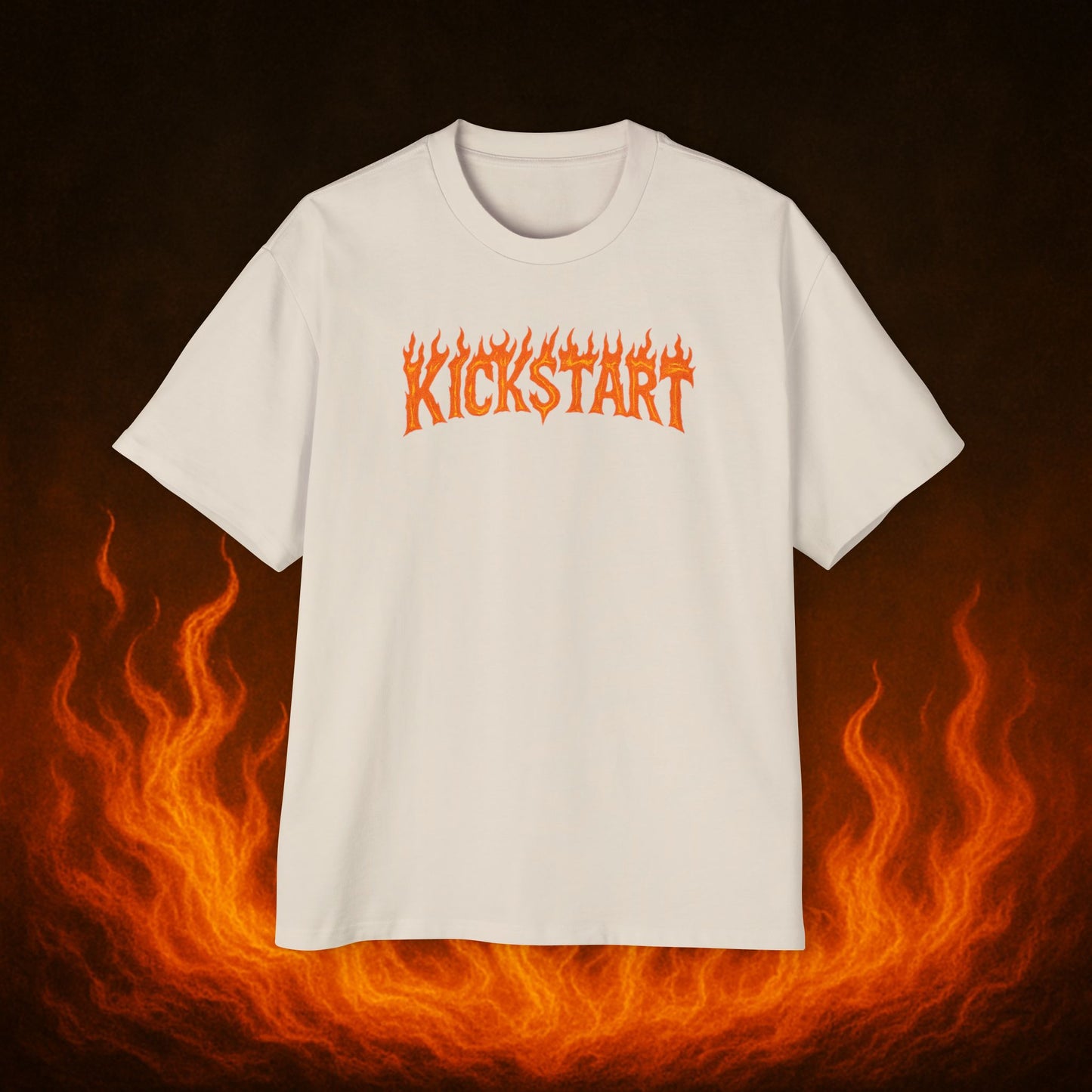 Kick$tart Flame OG Tee – Oversized Moto Graphic Heat Shirt