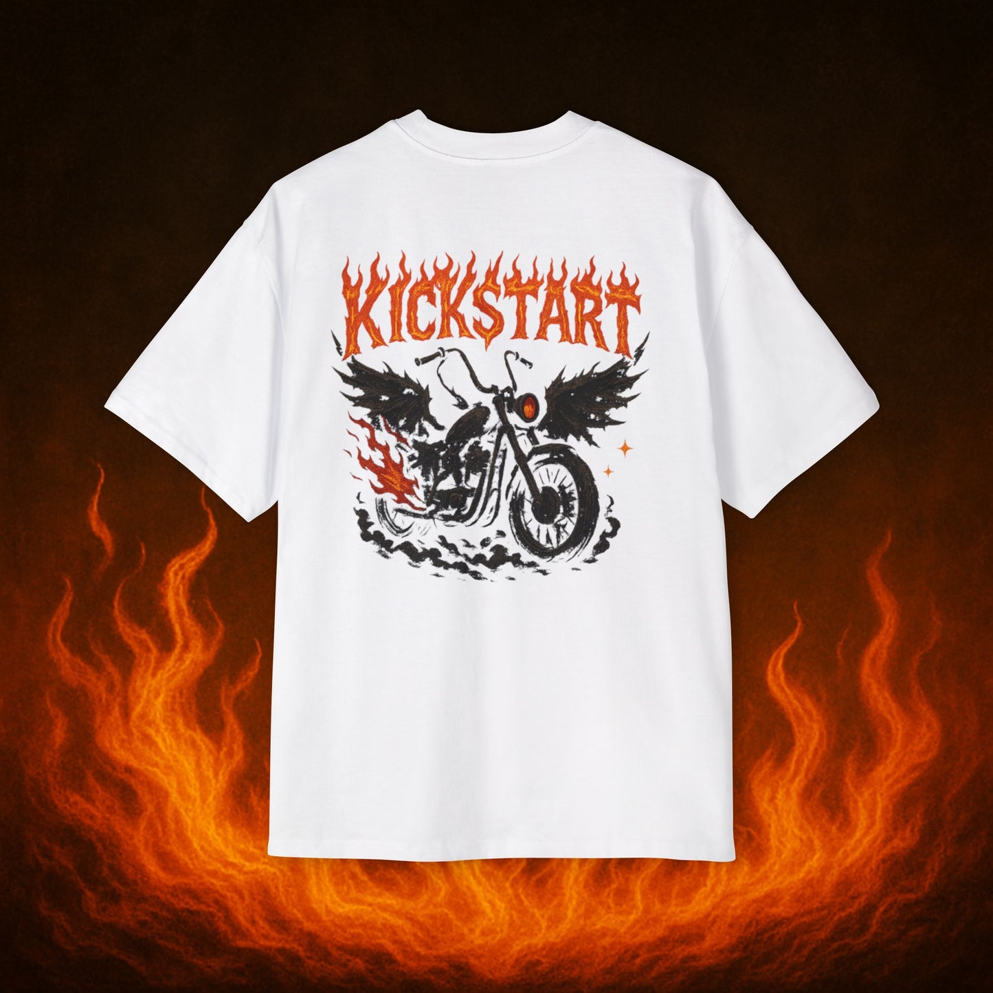 Kick$tart Flame OG Tee – Oversized Moto Graphic Heat Shirt