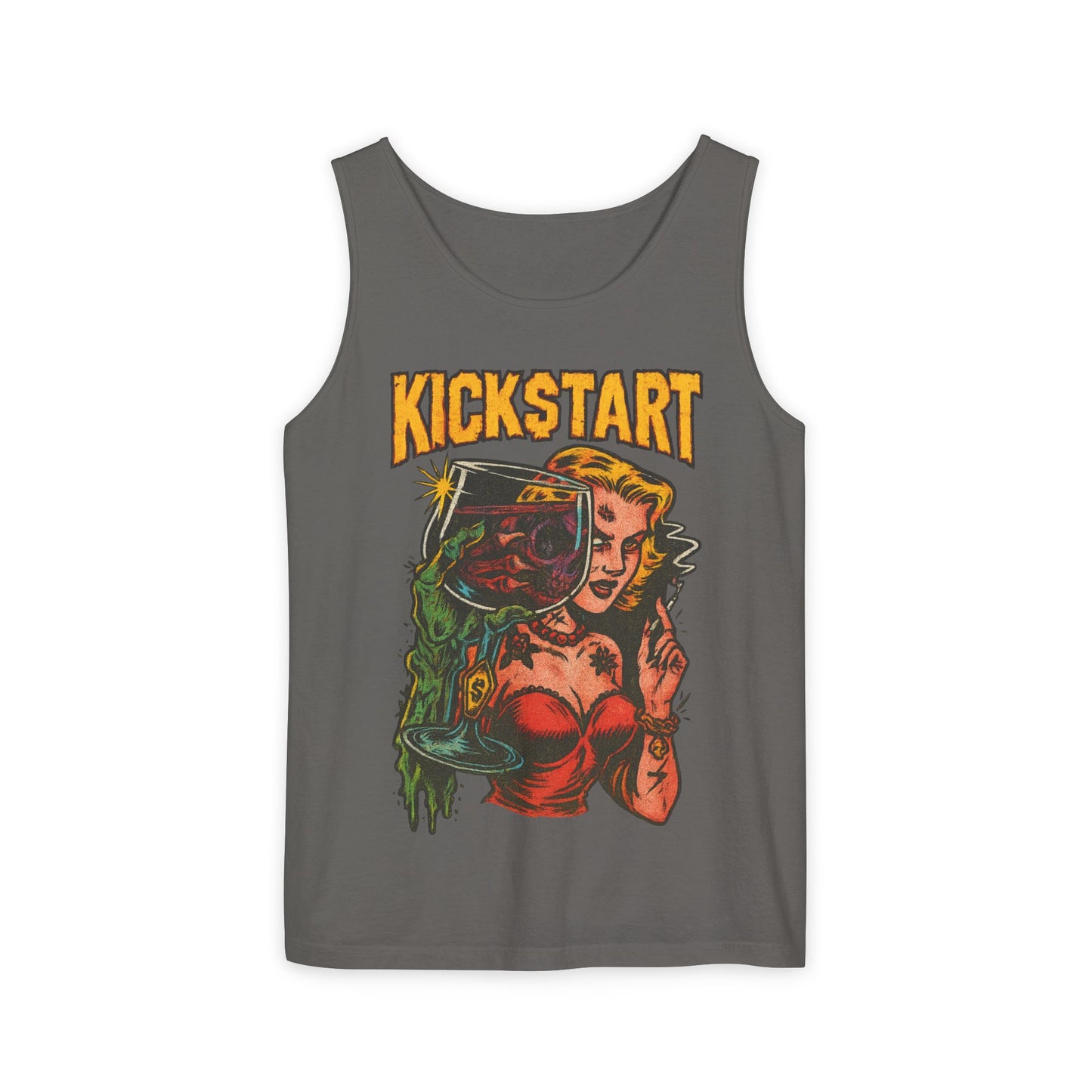 Vibrant Graphic Tank Top - Retro Kickstart Design, Perfect for Casual Summer Days, Music Festivals, Gift for Her, Beachwear, Vintage Style