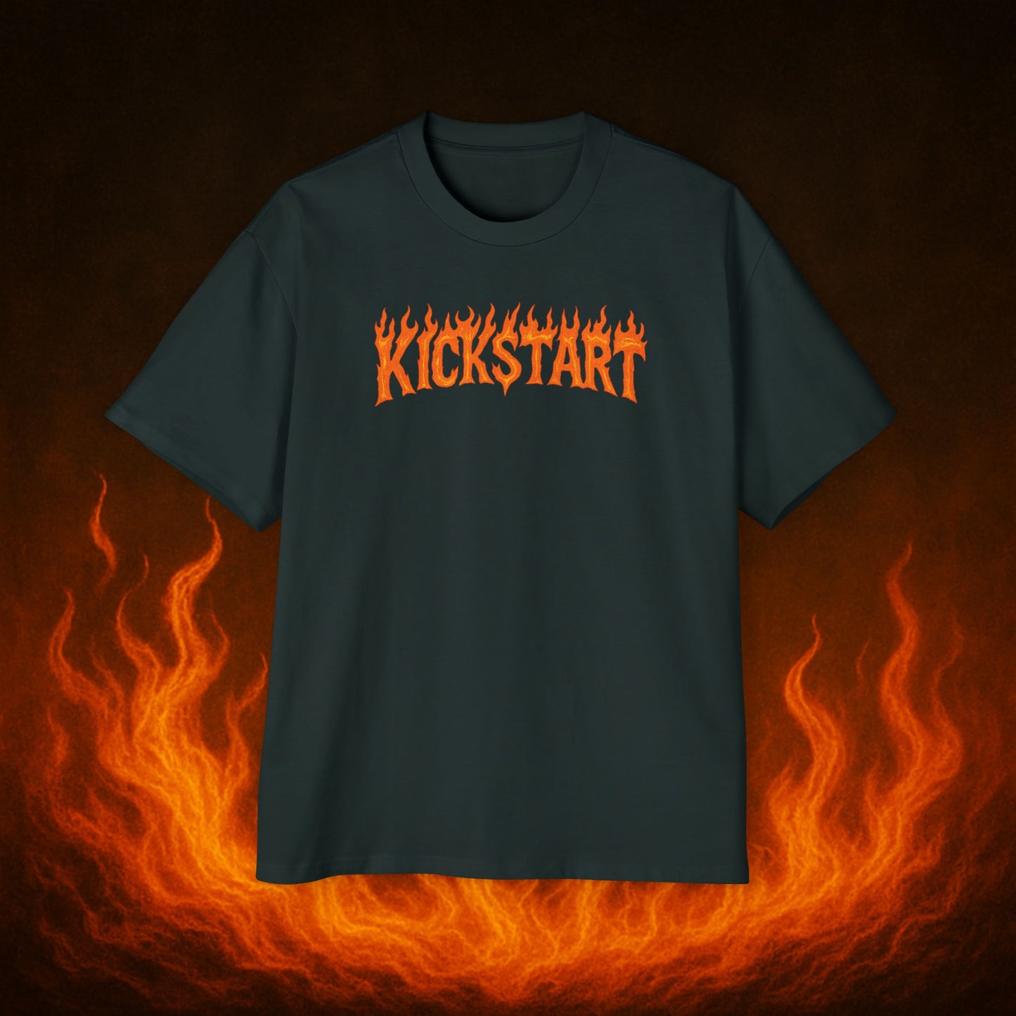 Kick$tart Flame OG Tee – Oversized Moto Graphic Heat Shirt