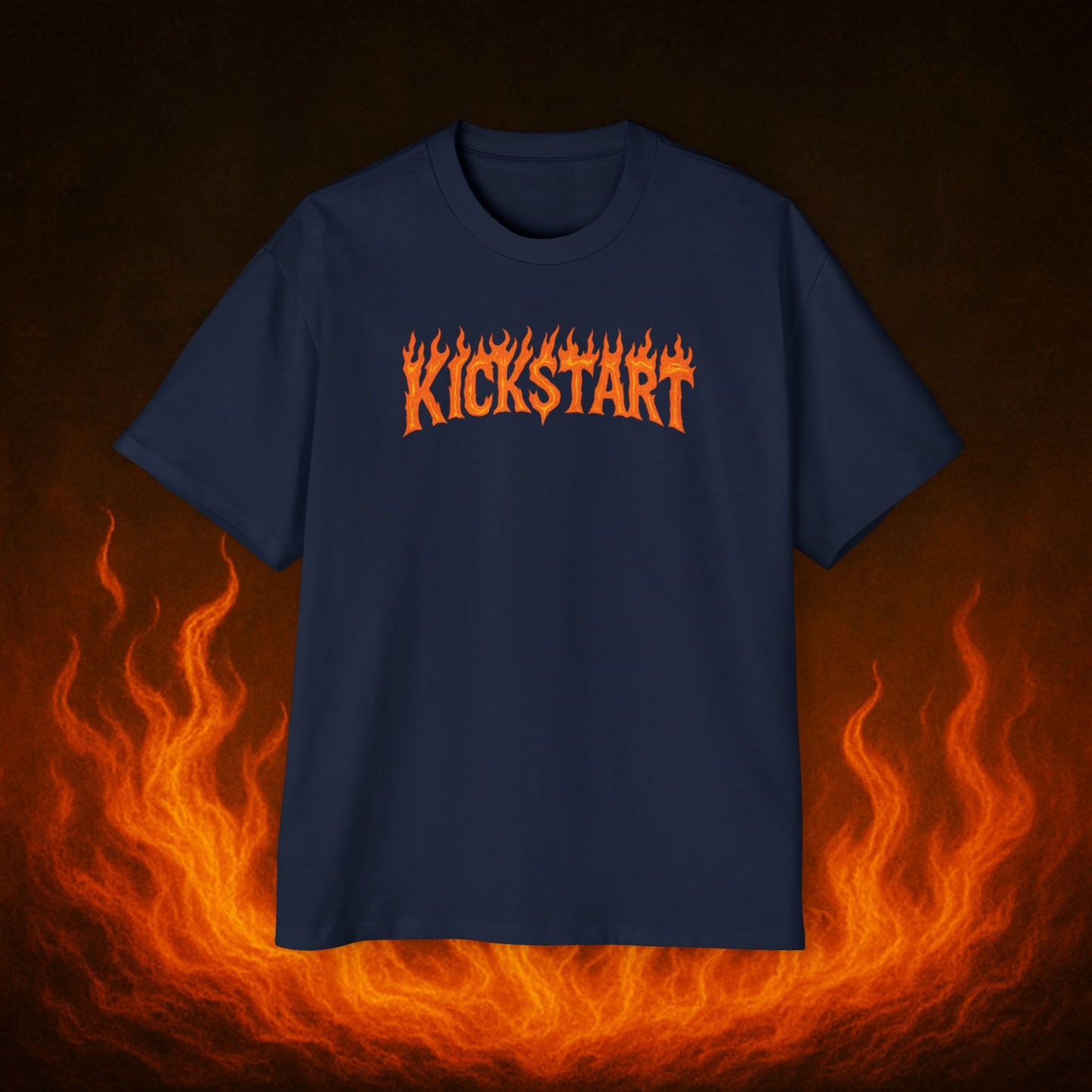 Kick$tart Flame OG Tee – Oversized Moto Graphic Heat Shirt