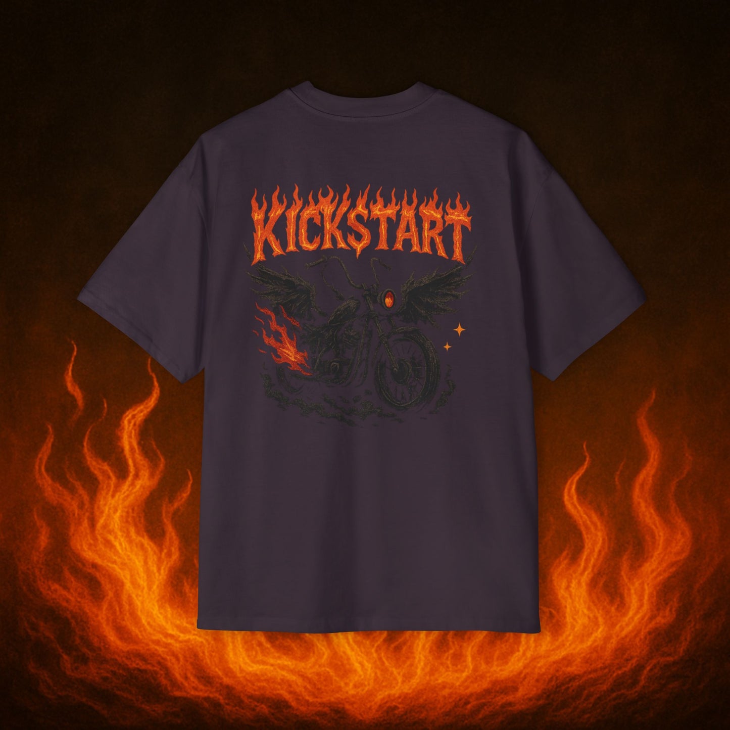 Kick$tart Flame OG Tee – Oversized Moto Graphic Heat Shirt