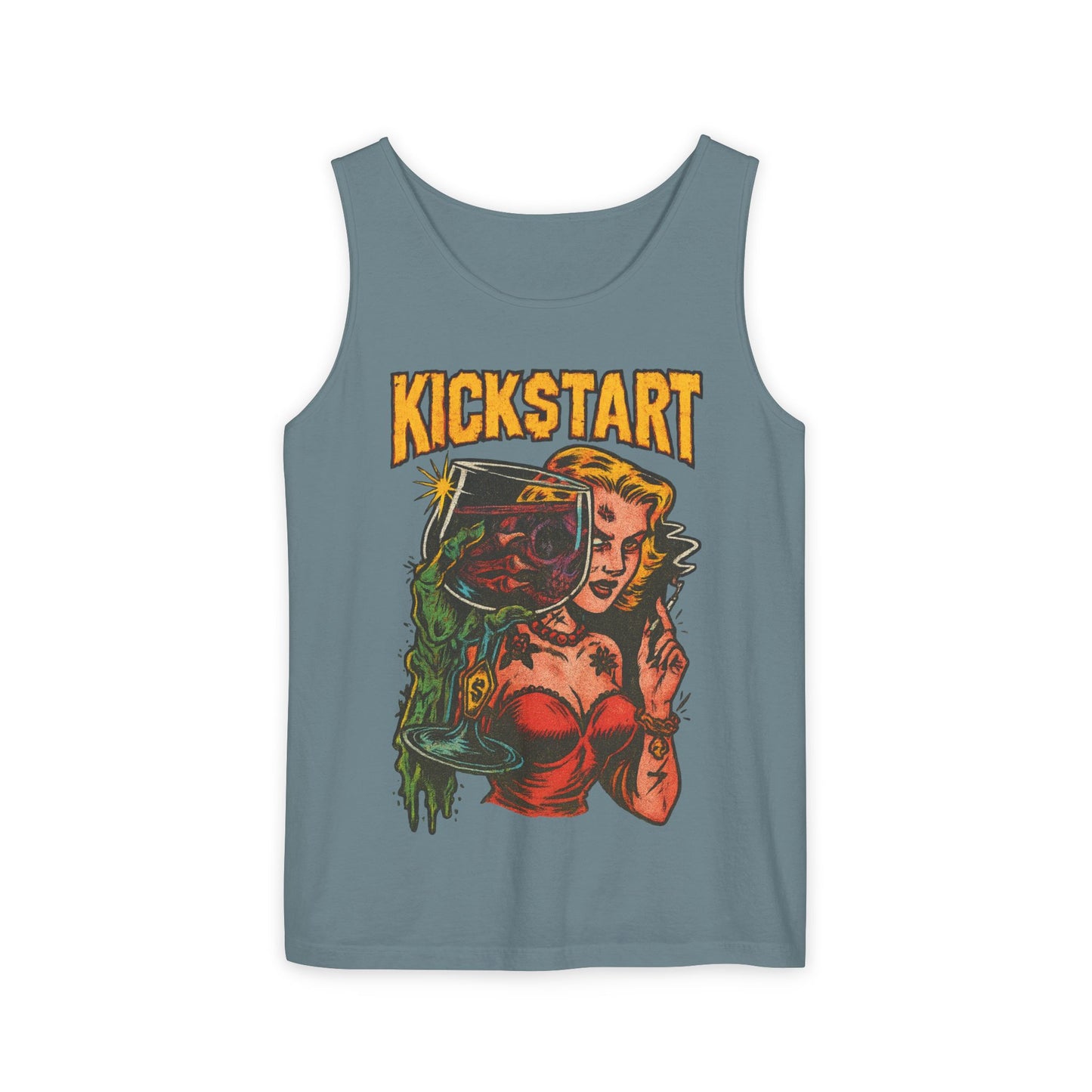 Vibrant Graphic Tank Top - Retro Kickstart Design, Perfect for Casual Summer Days, Music Festivals, Gift for Her, Beachwear, Vintage Style