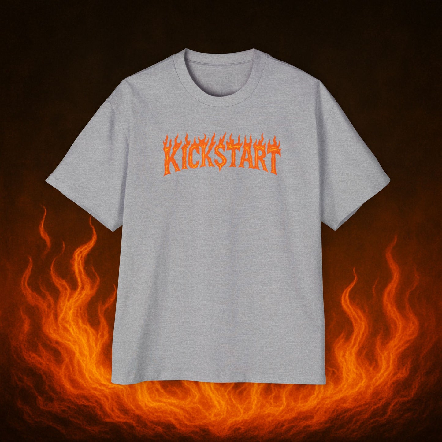 Kick$tart Flame OG Tee – Oversized Moto Graphic Heat Shirt