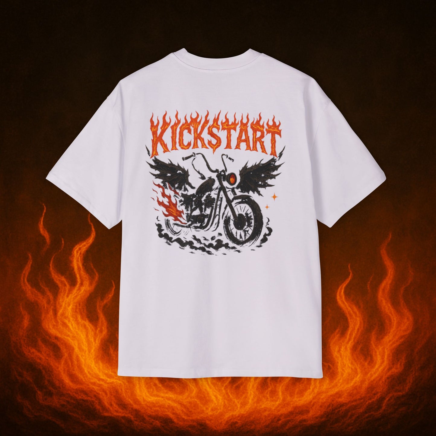 Kick$tart Flame OG Tee – Oversized Moto Graphic Heat Shirt