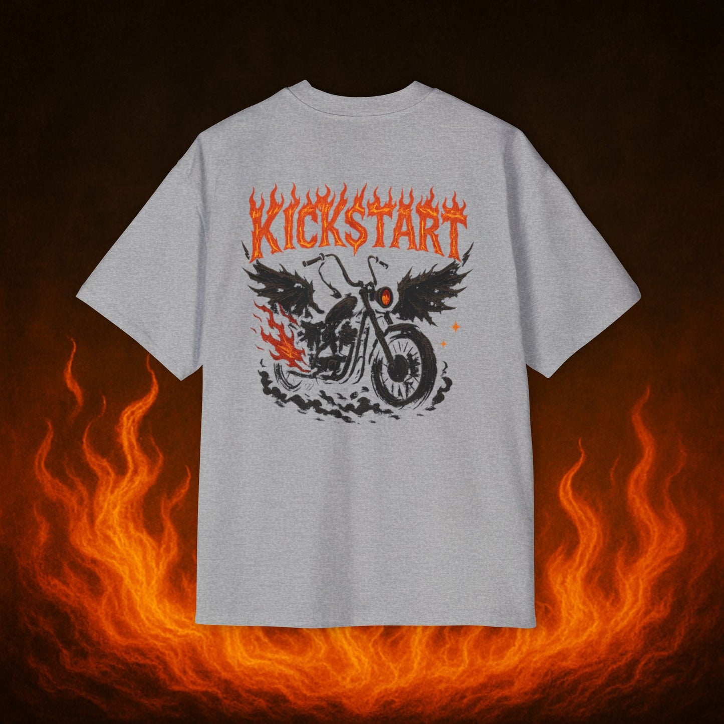 Kick$tart Flame OG Tee – Oversized Moto Graphic Heat Shirt