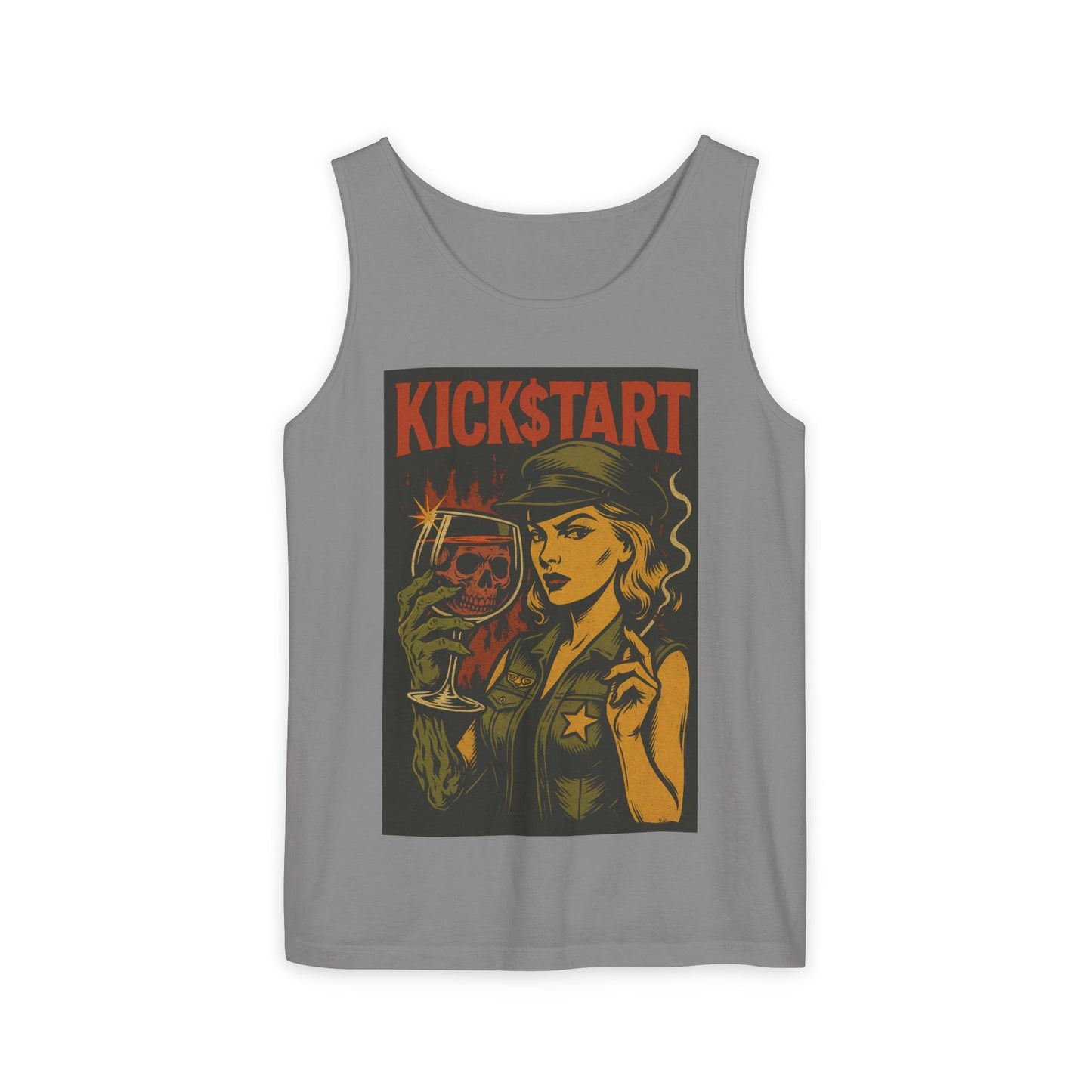 Kickstart Vintage Graphic Tank Top, Unisex Summer Shirt, Casual Wear, Gift for Beer Lovers, Festival Attire, Music Concert Top
