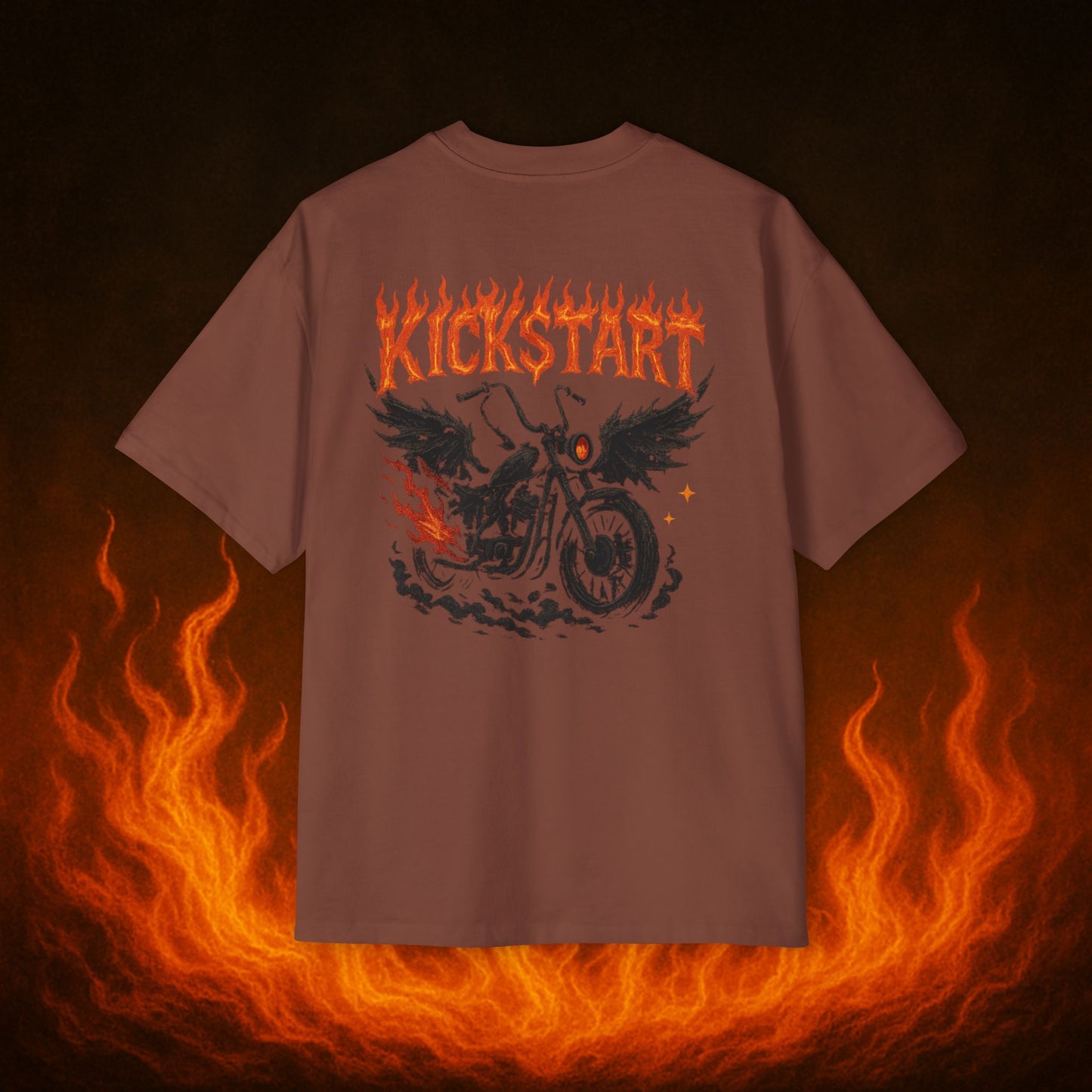 Kick$tart Flame OG Tee – Oversized Moto Graphic Heat Shirt