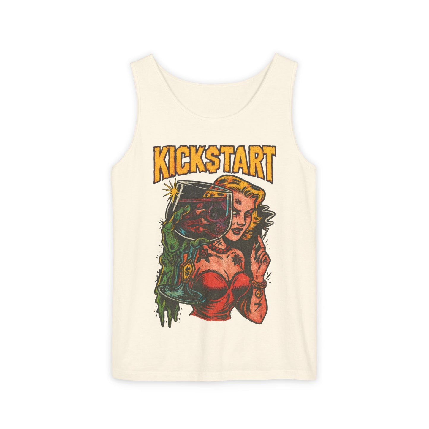 Vibrant Graphic Tank Top - Retro Kickstart Design, Perfect for Casual Summer Days, Music Festivals, Gift for Her, Beachwear, Vintage Style