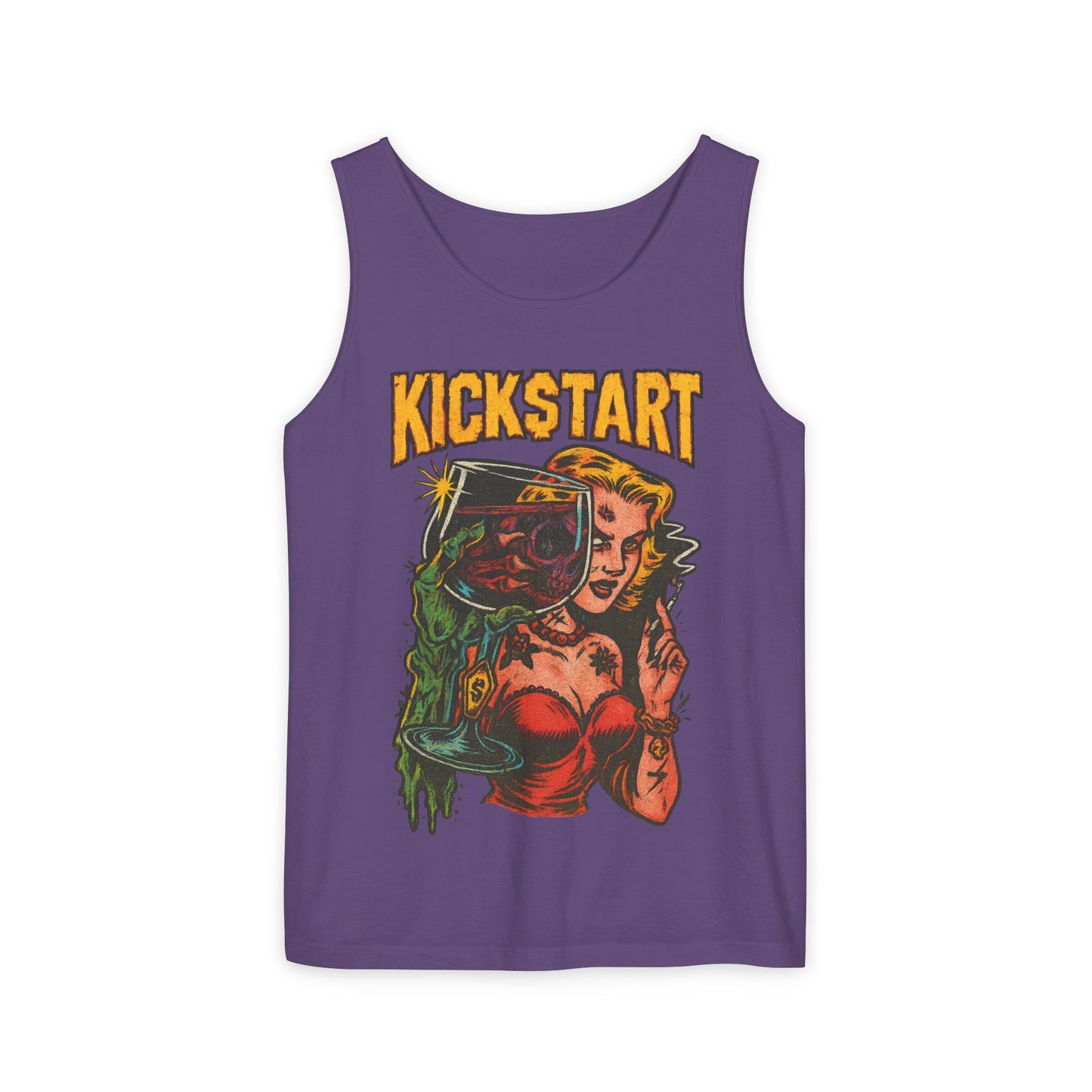 Vibrant Graphic Tank Top - Retro Kickstart Design, Perfect for Casual Summer Days, Music Festivals, Gift for Her, Beachwear, Vintage Style