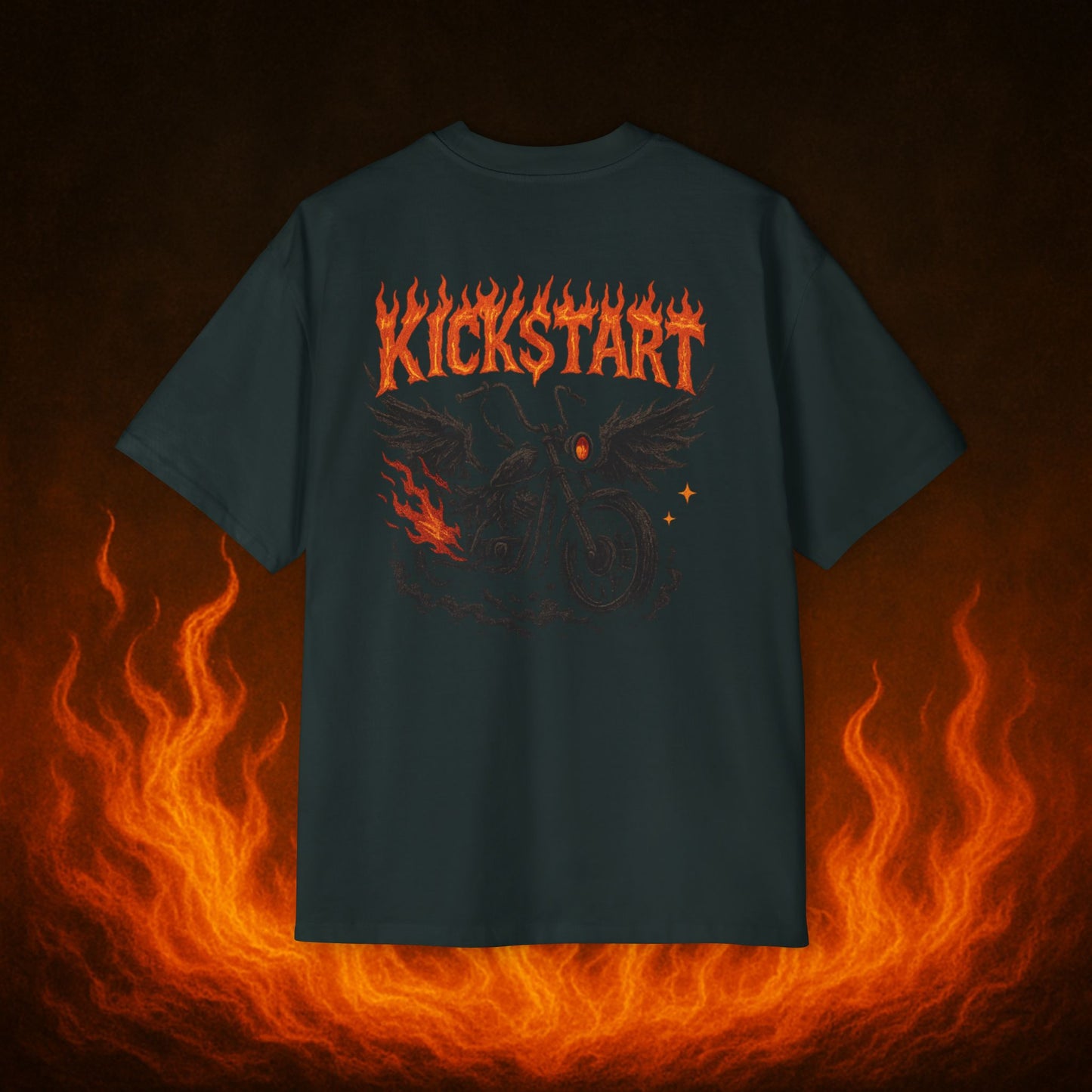 Kick$tart Flame OG Tee – Oversized Moto Graphic Heat Shirt