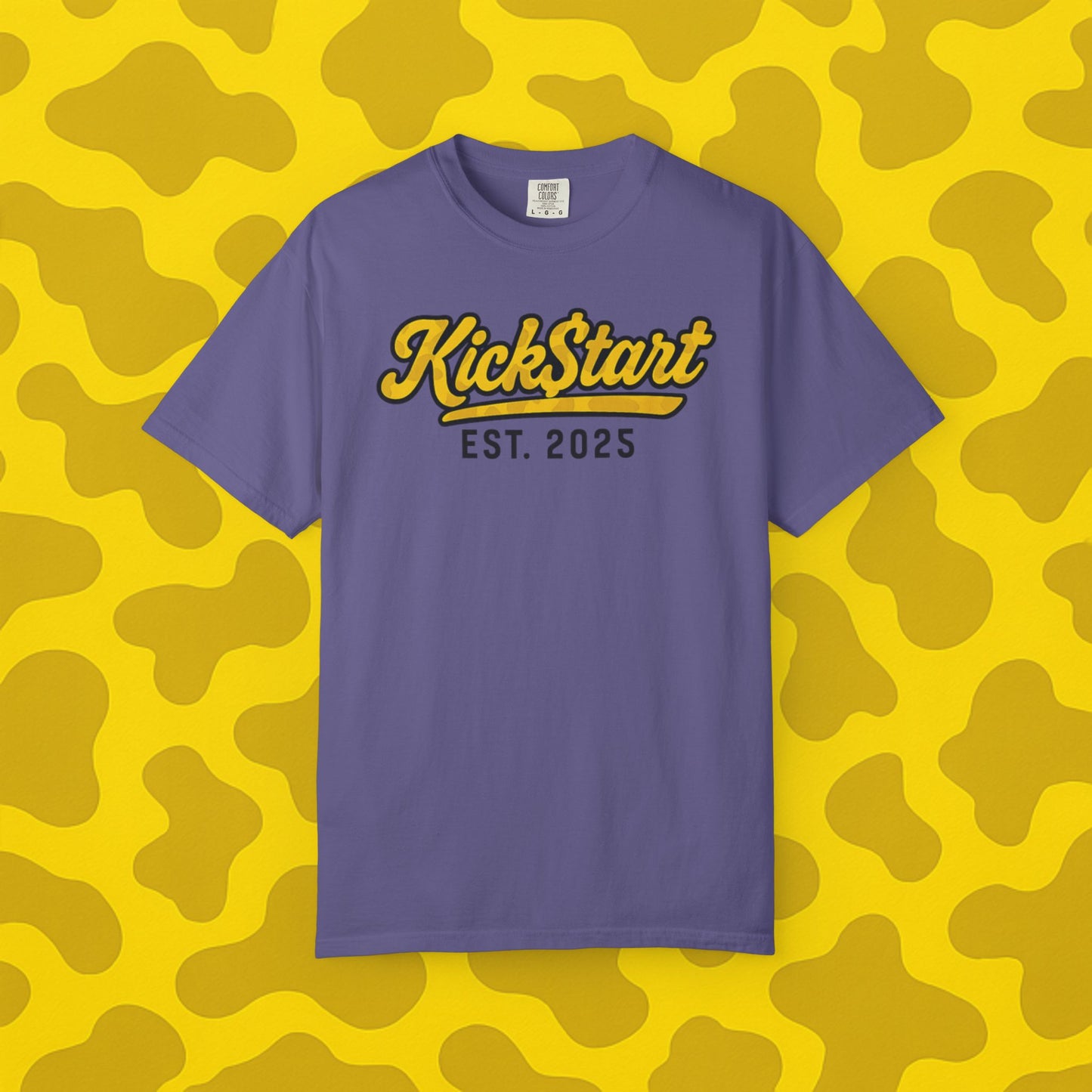 Kick$tart EST Yellow Camo Tee – High-Vis Moto Street Shirt