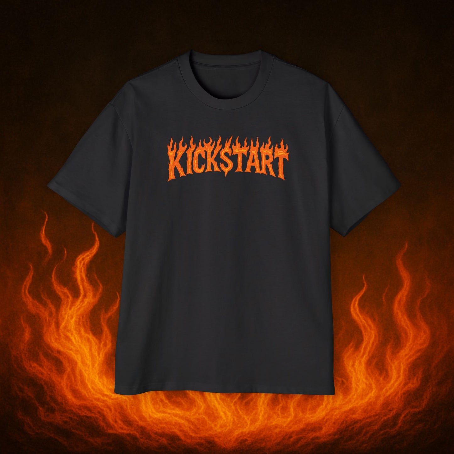 Kick$tart Flame OG Tee – Oversized Moto Graphic Heat Shirt
