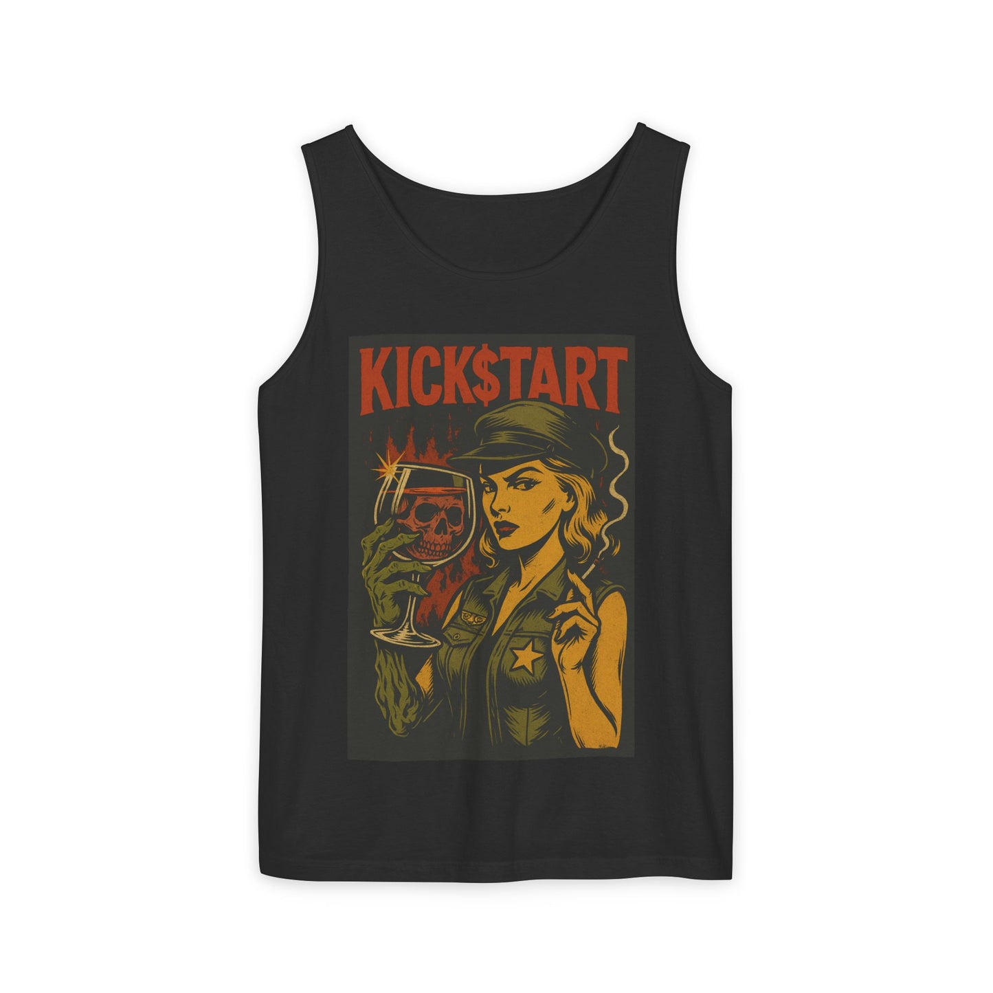 Kickstart Vintage Graphic Tank Top, Unisex Summer Shirt, Casual Wear, Gift for Beer Lovers, Festival Attire, Music Concert Top