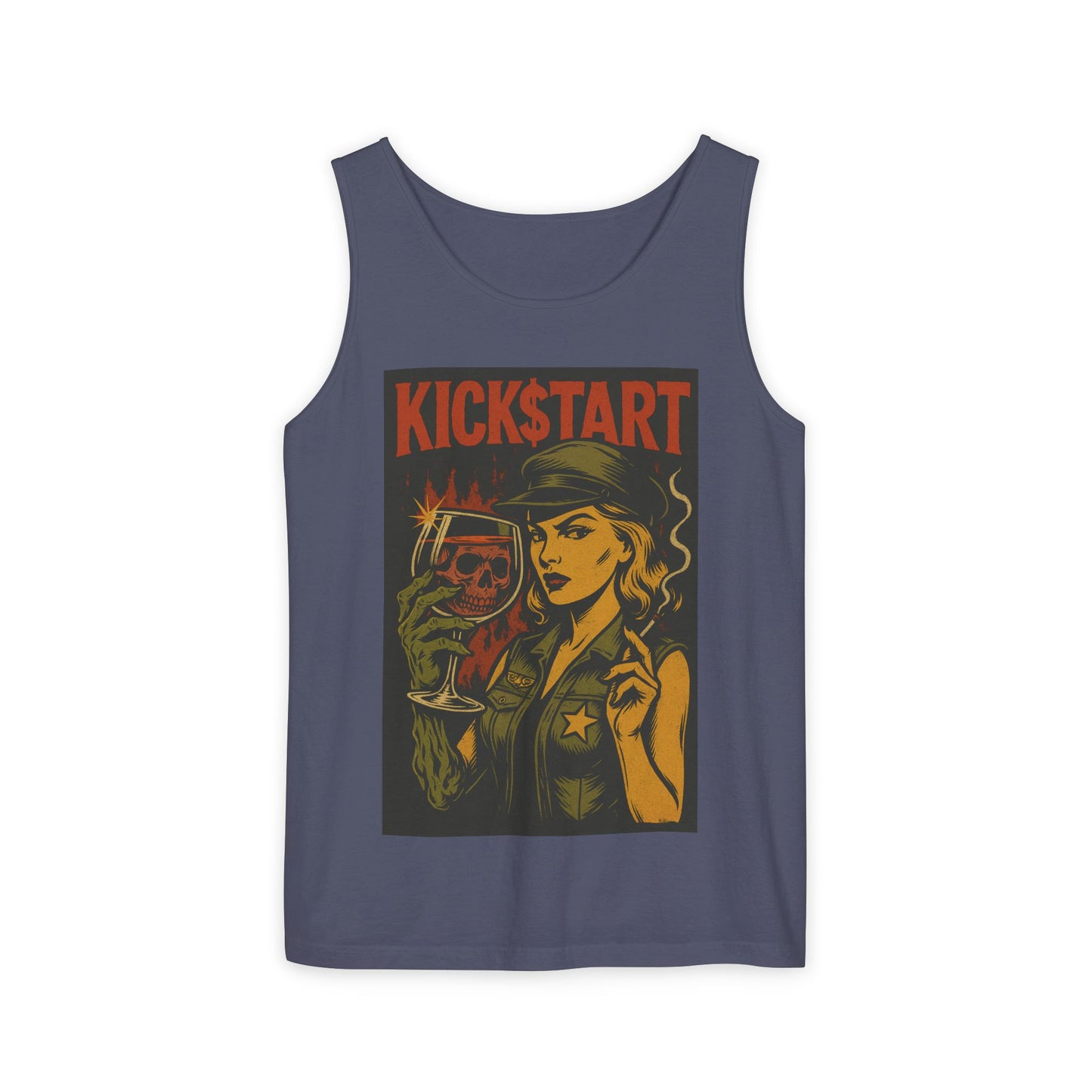 Kickstart Vintage Graphic Tank Top, Unisex Summer Shirt, Casual Wear, Gift for Beer Lovers, Festival Attire, Music Concert Top