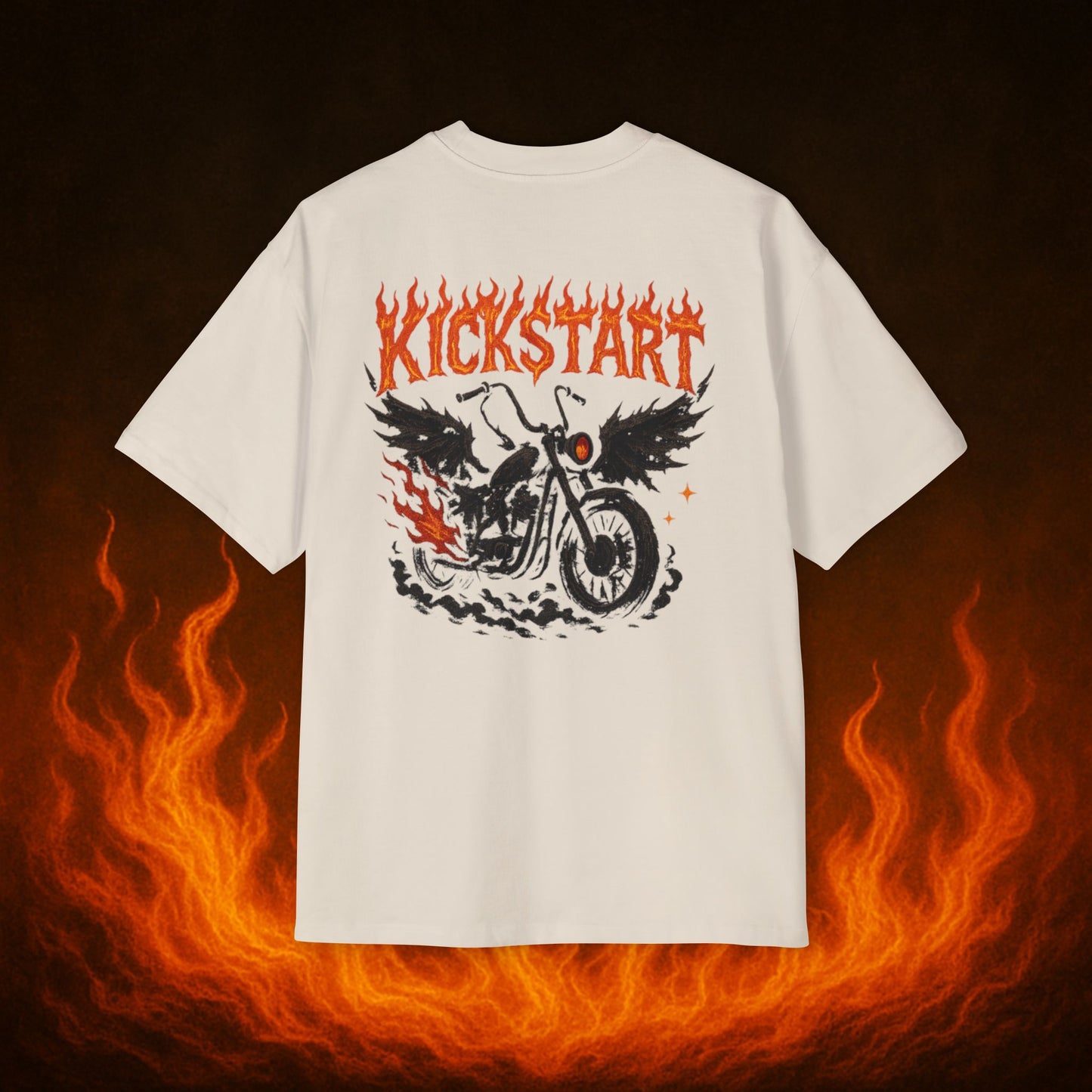 Kick$tart Flame OG Tee – Oversized Moto Graphic Heat Shirt