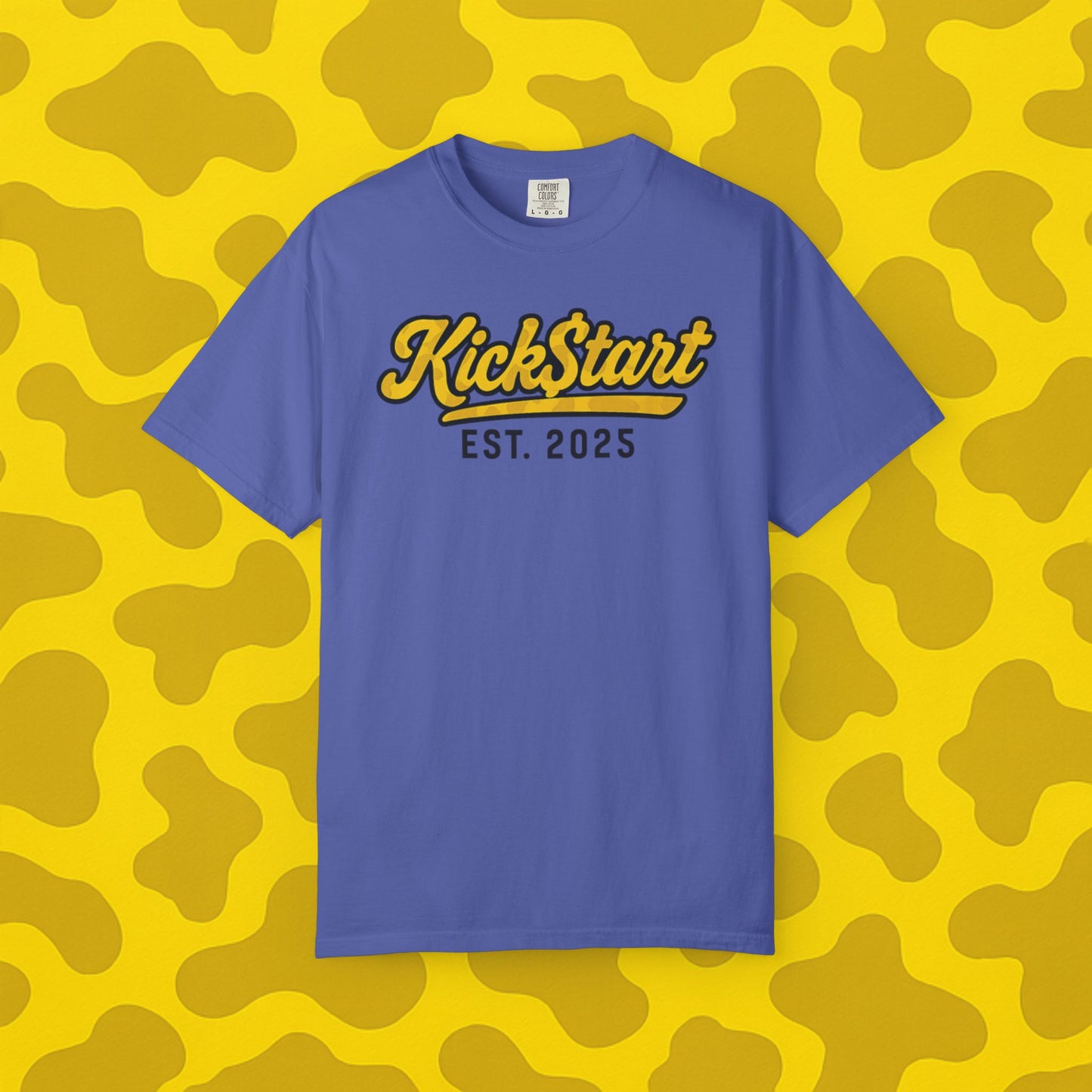 Kick$tart EST Yellow Camo Tee – High-Vis Moto Street Shirt