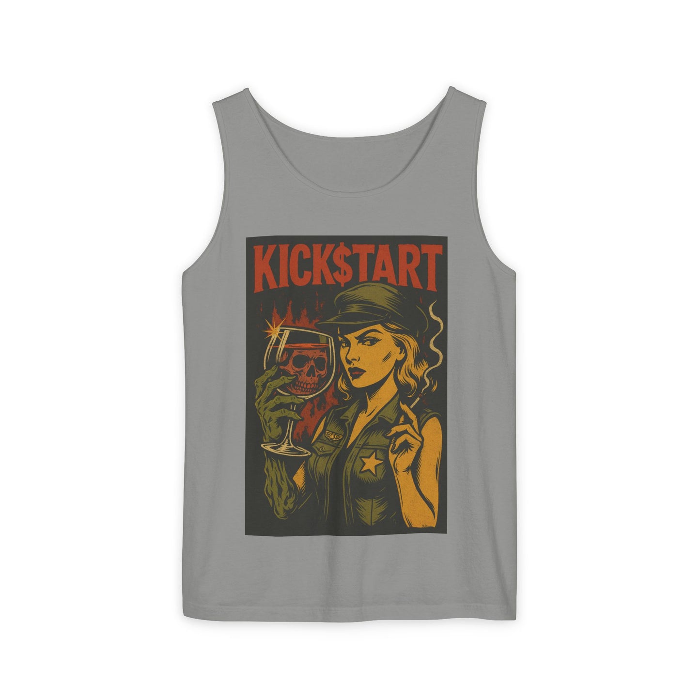 Kickstart Vintage Graphic Tank Top, Unisex Summer Shirt, Casual Wear, Gift for Beer Lovers, Festival Attire, Music Concert Top