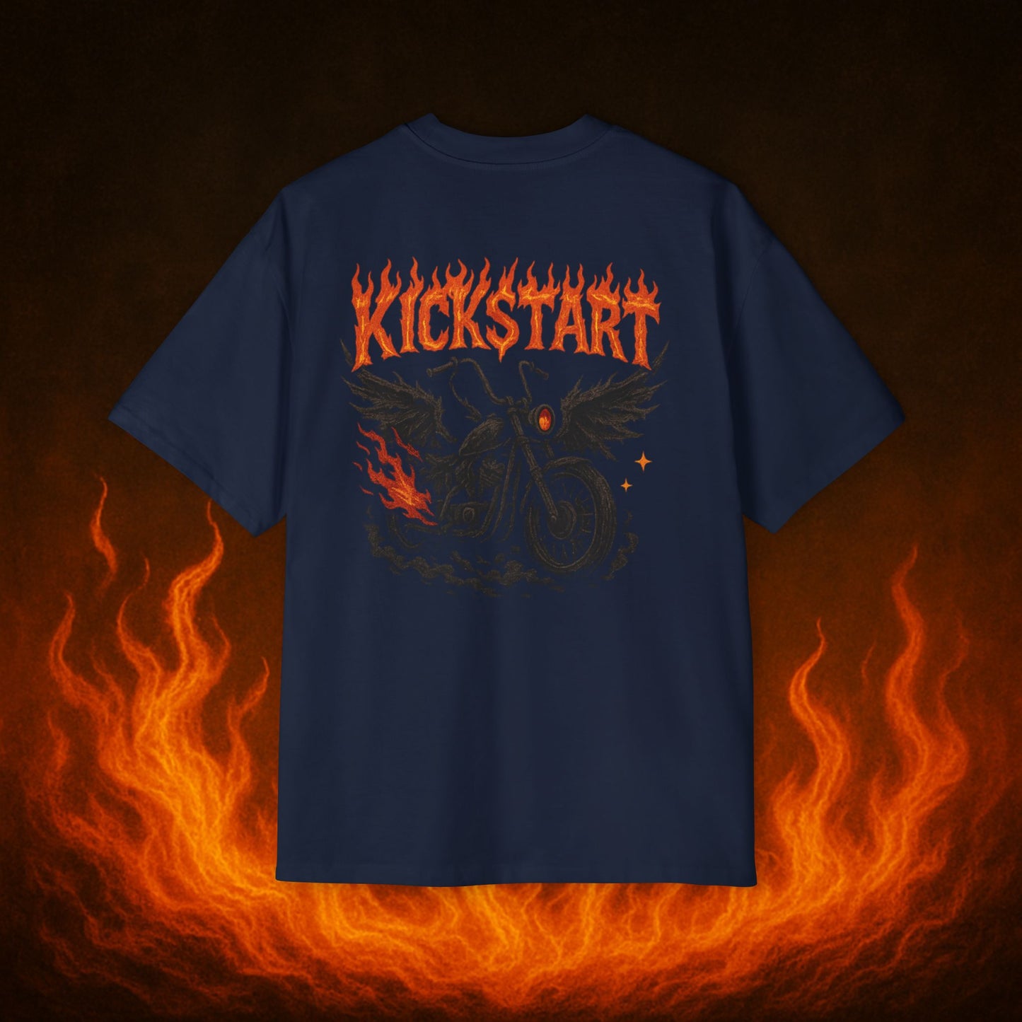 Kick$tart Flame OG Tee – Oversized Moto Graphic Heat Shirt