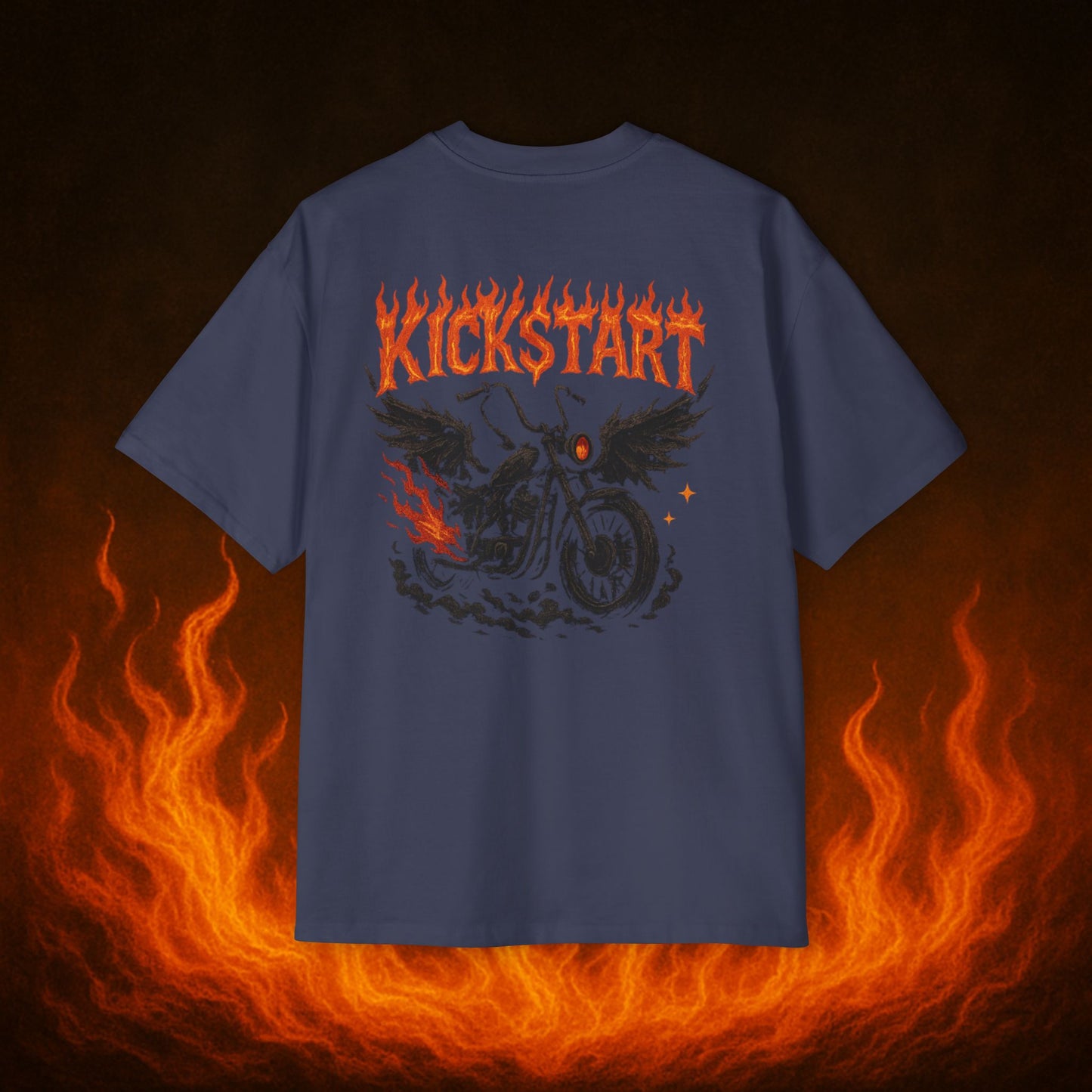 Kick$tart Flame OG Tee – Oversized Moto Graphic Heat Shirt