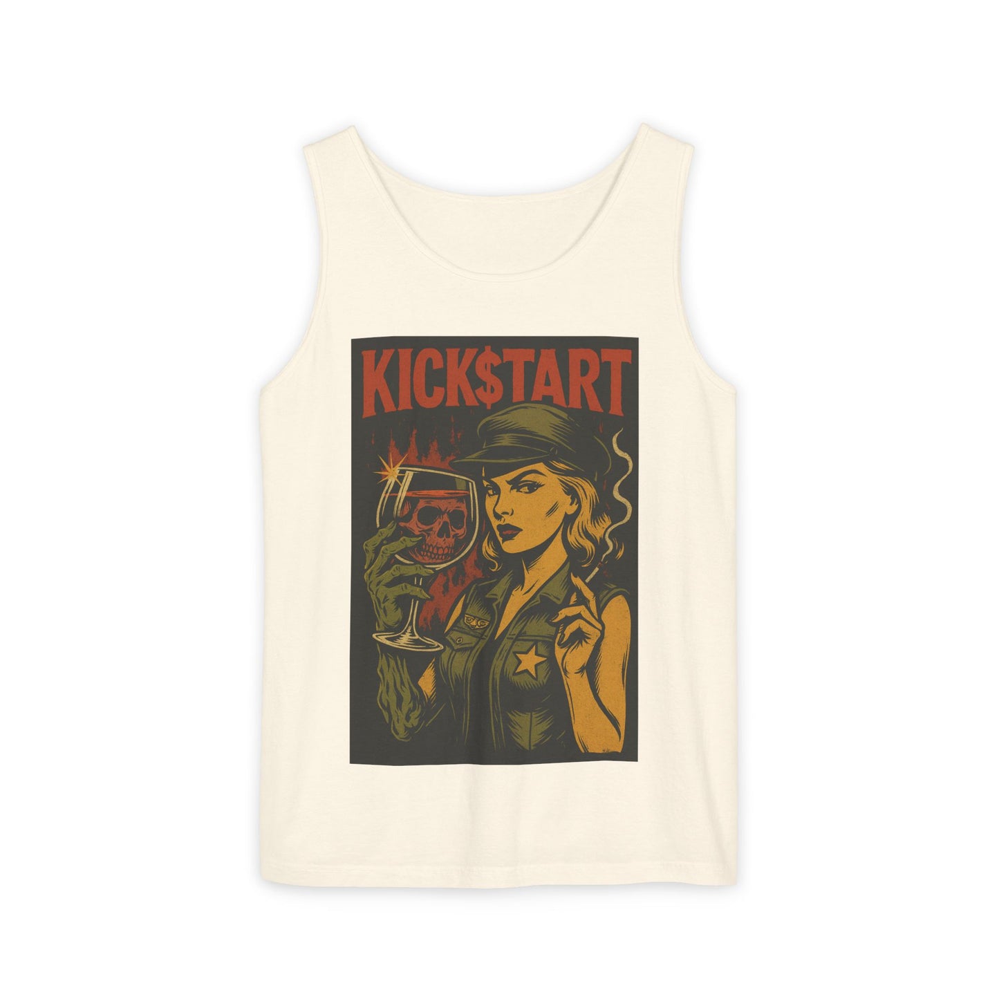 Kickstart Vintage Graphic Tank Top, Unisex Summer Shirt, Casual Wear, Gift for Beer Lovers, Festival Attire, Music Concert Top