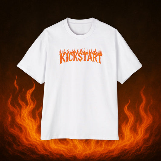 Kick$tart Flame OG Tee – Oversized Moto Graphic Heat Shirt