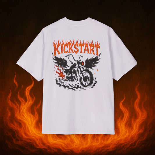 Kick$tart Flame OG Tee – Oversized Moto Graphic Heat Shirt