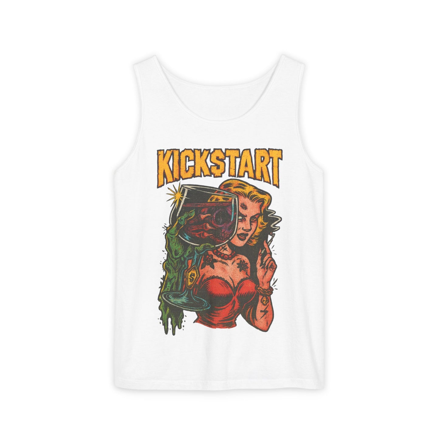 Vibrant Graphic Tank Top - Retro Kickstart Design, Perfect for Casual Summer Days, Music Festivals, Gift for Her, Beachwear, Vintage Style