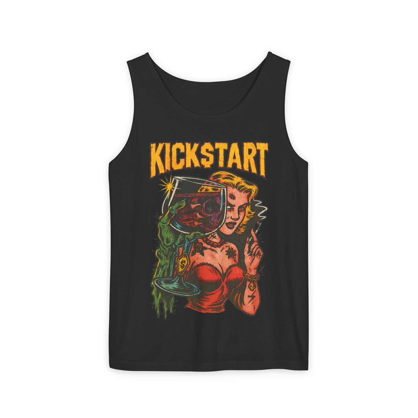 Vibrant Graphic Tank Top - Retro Kickstart Design, Perfect for Casual Summer Days, Music Festivals, Gift for Her, Beachwear, Vintage Style