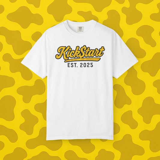 Kick$tart EST Yellow Camo Tee – High-Vis Moto Street Shirt