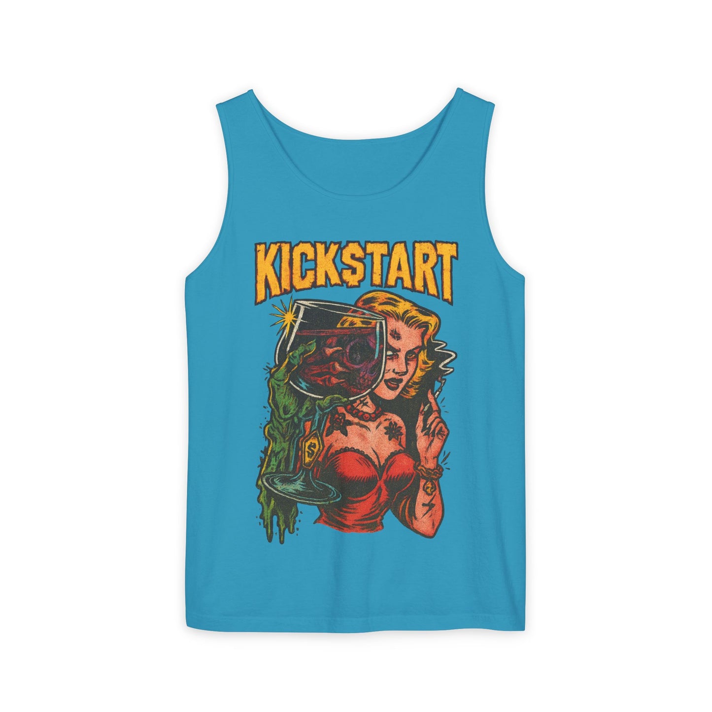 Vibrant Graphic Tank Top - Retro Kickstart Design, Perfect for Casual Summer Days, Music Festivals, Gift for Her, Beachwear, Vintage Style