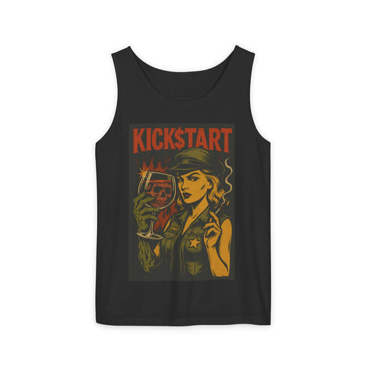 Kickstart Vintage Graphic Tank Top, Unisex Summer Shirt, Casual Wear, Gift for Beer Lovers, Festival Attire, Music Concert Top