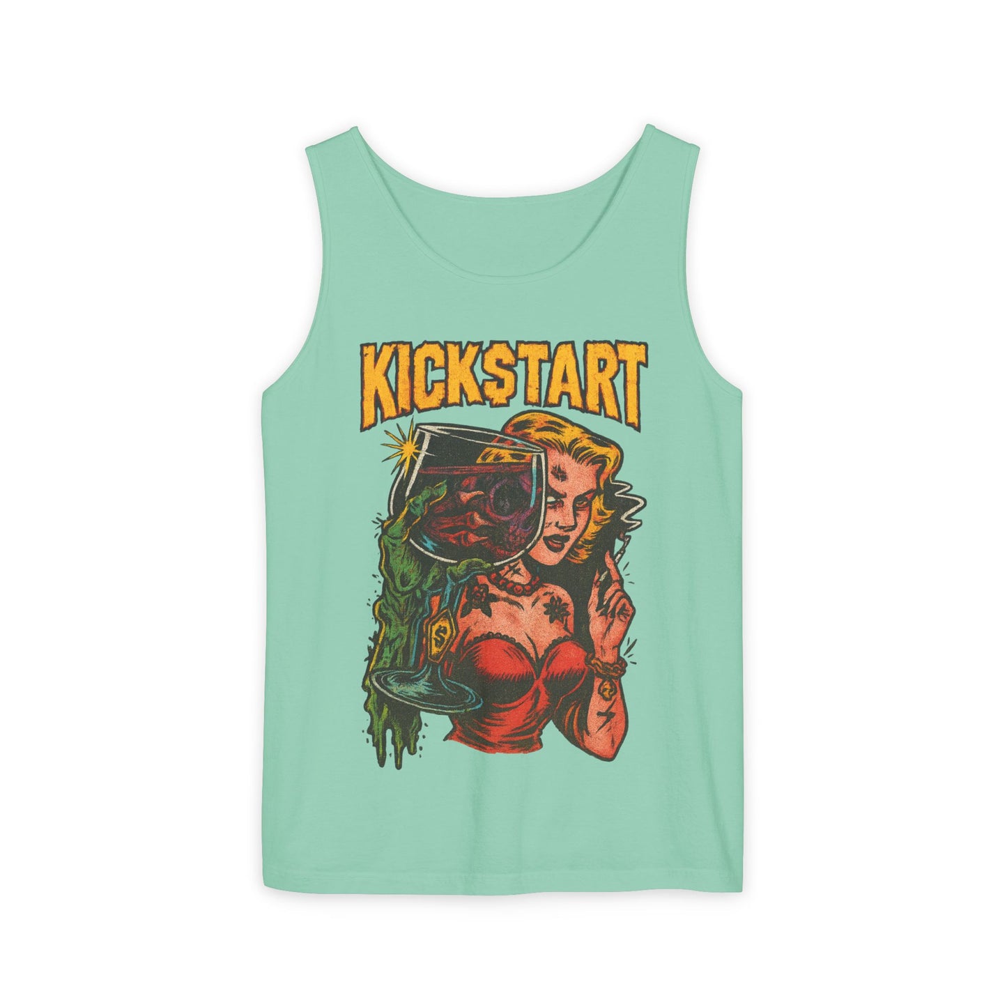 Vibrant Graphic Tank Top - Retro Kickstart Design, Perfect for Casual Summer Days, Music Festivals, Gift for Her, Beachwear, Vintage Style