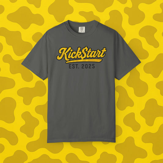 Kick$tart EST Yellow Camo Tee – High-Vis Moto Street Shirt